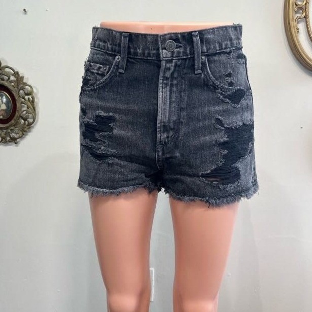 AGOLDE Parker High Rise Distressed Denim Shorts Black Button Fly Size 25